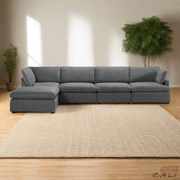 Urban Cali Sectional Long Beach Modular L-Shaped Sectional Sofa with Ottoman - Available in 2 Colours