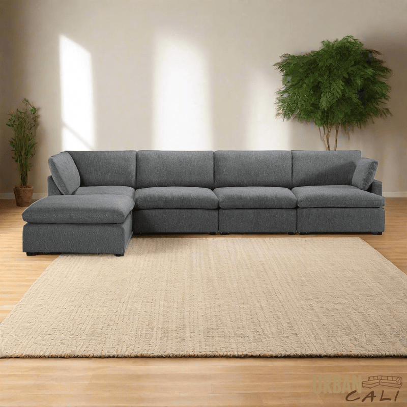 Urban Cali Sectional Long Beach Modular L-Shaped Sectional Sofa with Ottoman - Available in 2 Colours