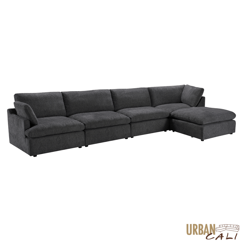 Urban Cali Sectional Long Beach Modular L-Shaped Sectional Sofa with Ottoman - Available in 3 Colours