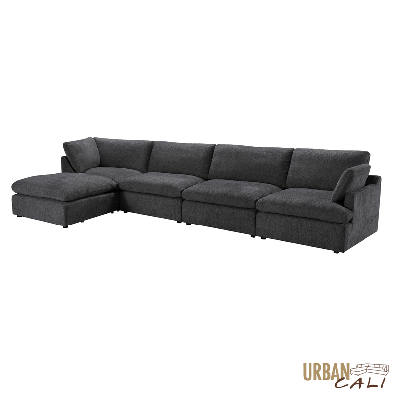 Urban Cali Sectional Long Beach Modular L-Shaped Sectional Sofa with Ottoman - Available in 3 Colours