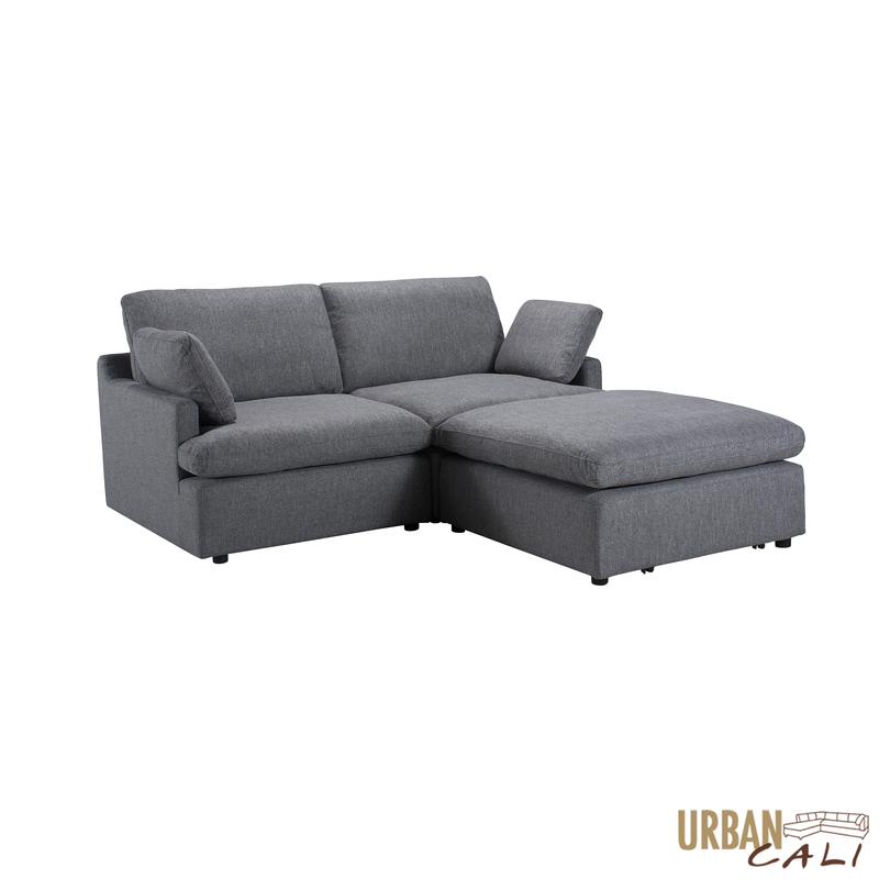 Urban Cali Sectional Long Beach Small Modular Sectional Sofa with Ottoman - Available in 2 Colours