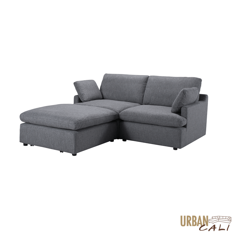 Urban Cali Sectional Long Beach Small Modular Sectional Sofa with Ottoman - Available in 2 Colours