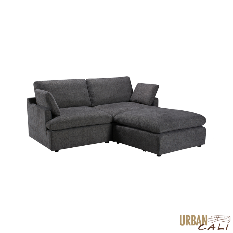 Urban Cali Sectional Long Beach Small Modular Sectional Sofa with Ottoman - Available in 3 Colours
