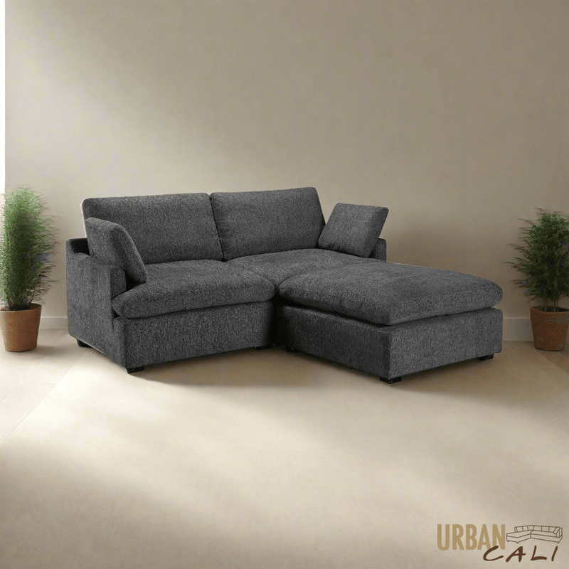 Urban Cali Sectional Long Beach Small Modular Sectional Sofa with Ottoman - Available in 3 Colours