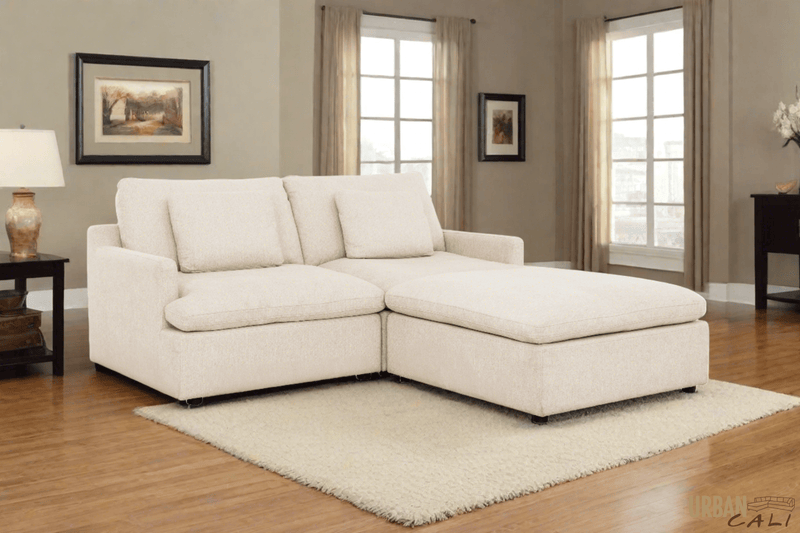 Urban Cali Sectional Long Beach Small Modular Sectional Sofa with Ottoman in Axel Beige
