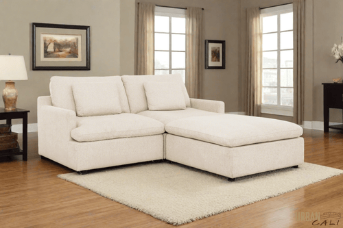 Urban Cali Sectional Long Beach Small Modular Sectional Sofa with Ottoman in Axel Beige