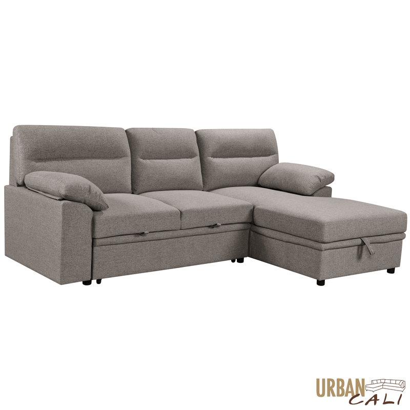 Urban Cali Sectional Malibu 94.5" Wide Sleeper Sectional Sofa Bed with Pull Down Tray, Cupholders Wireless Charger and Storage Chaise - Available in 2 Colours