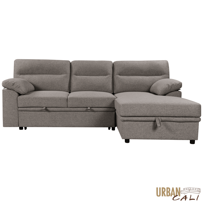 Urban Cali Sectional Malibu 94.5" Wide Sleeper Sectional Sofa Bed with Pull Down Tray, Cupholders Wireless Charger and Storage Chaise - Available in 2 Colours