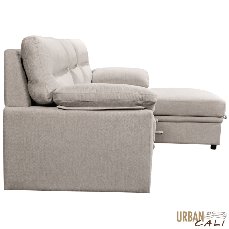 Urban Cali Sectional Malibu 94.5" Wide Sleeper Sectional Sofa Bed with Pull Down Tray, Cupholders Wireless Charger and Storage Chaise - Available in 2 Colours