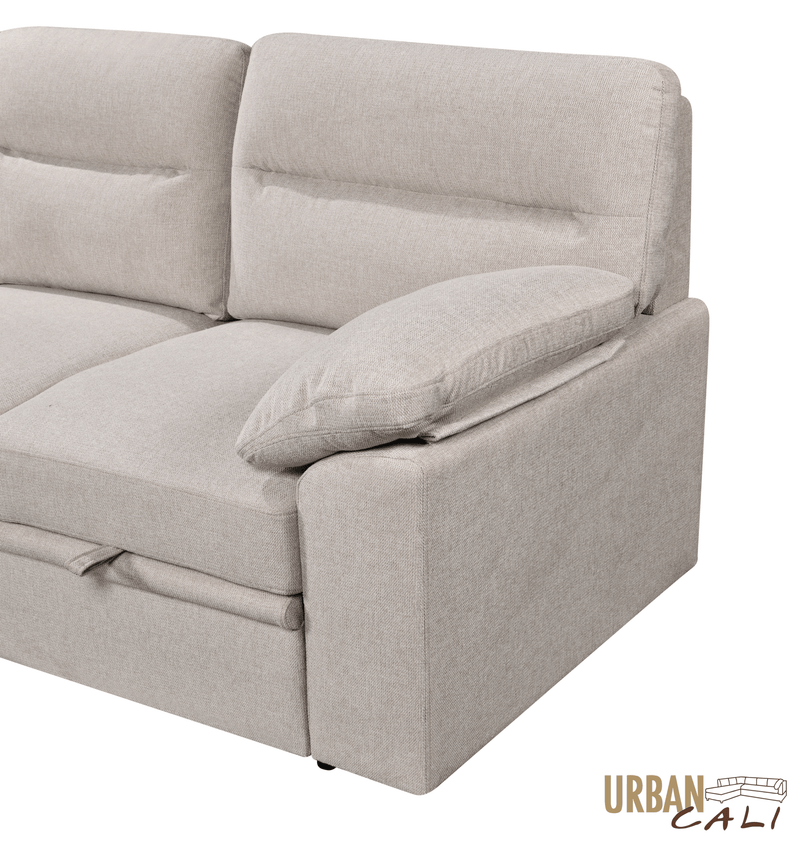 Urban Cali Sectional Malibu 94.5" Wide Sleeper Sectional Sofa Bed with Pull Down Tray, Cupholders Wireless Charger and Storage Chaise - Available in 2 Colours