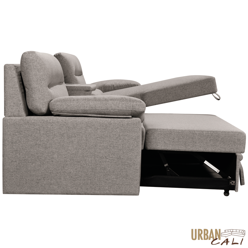 Urban Cali Sectional Malibu 94.5" Wide Sleeper Sectional Sofa Bed with Pull Down Tray, Cupholders Wireless Charger and Storage Chaise - Available in 2 Colours