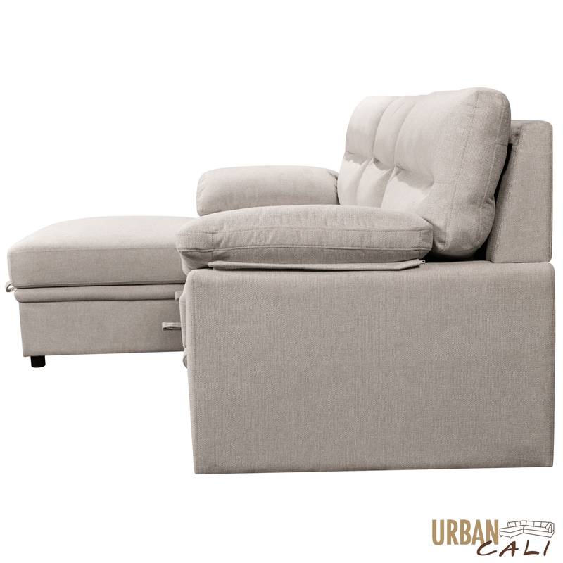 Urban Cali Sectional Malibu 94.5" Wide Sleeper Sectional Sofa Bed with Pull Down Tray, Cupholders Wireless Charger and Storage Chaise - Available in 2 Colours