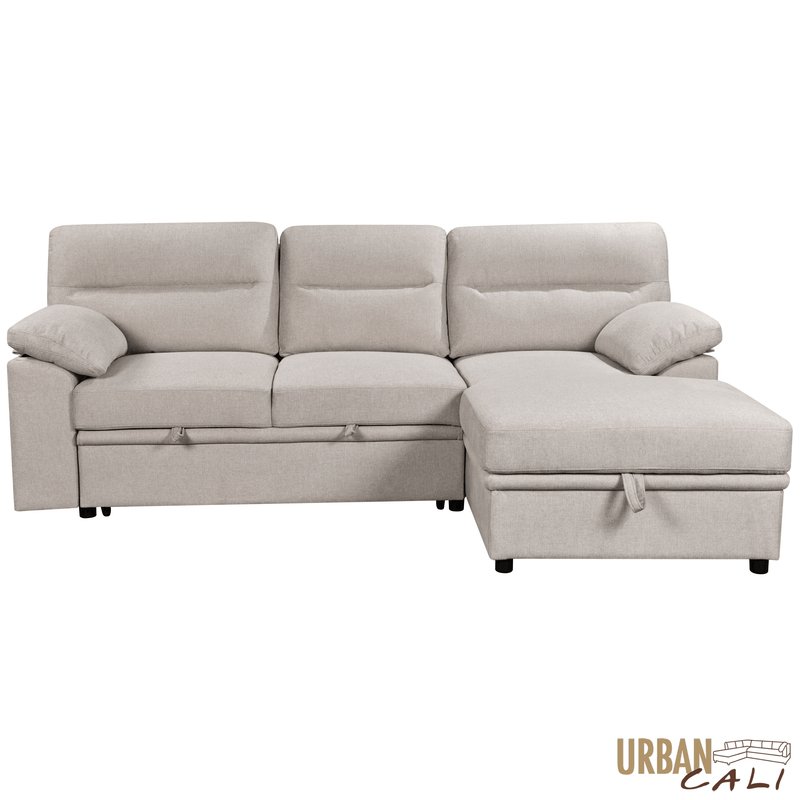 Urban Cali Sectional Malibu 94.5" Wide Sleeper Sectional Sofa Bed with Pull Down Tray, Cupholders Wireless Charger and Storage Chaise - Available in 2 Colours
