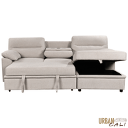 Urban Cali Sectional Malibu 94.5" Wide Sleeper Sectional Sofa Bed with Pull Down Tray, Cupholders Wireless Charger and Storage Chaise - Available in 2 Colours