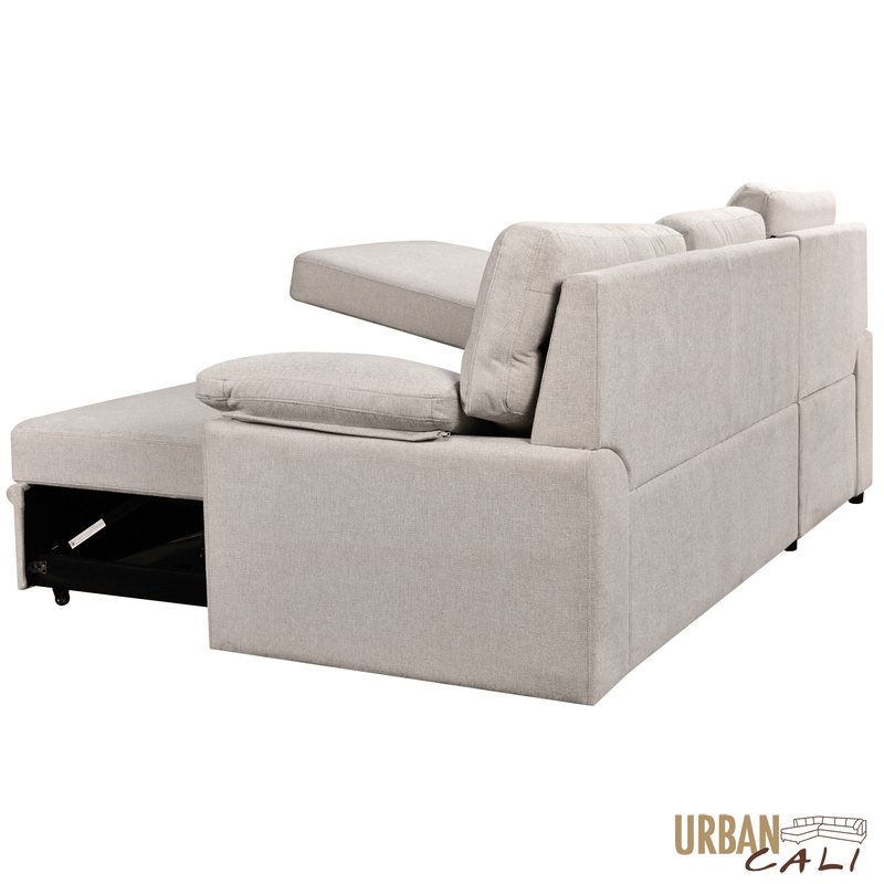 Urban Cali Sectional Malibu 94.5" Wide Sleeper Sectional Sofa Bed with Pull Down Tray, Cupholders Wireless Charger and Storage Chaise - Available in 2 Colours