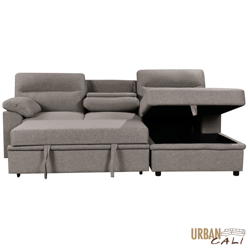 Urban Cali Sectional Malibu 94.5" Wide Sleeper Sectional Sofa Bed with Pull Down Tray, Cupholders Wireless Charger and Storage Chaise - Available in 2 Colours