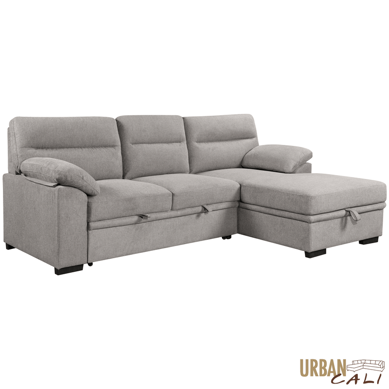 Urban Cali Sectional Malibu 94.5" Wide Sleeper Sectional Sofa Bed with Pull Down Tray, Cupholders Wireless Charger and Storage Chaise - Available in 2 Colours