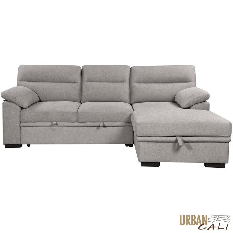 Urban Cali Sectional Malibu 94.5" Wide Sleeper Sectional Sofa Bed with Pull Down Tray, Cupholders Wireless Charger and Storage Chaise - Available in 2 Colours
