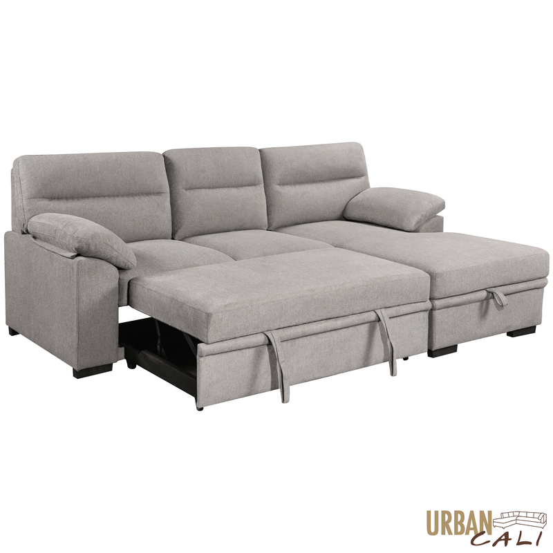 Urban Cali Sectional Malibu 94.5" Wide Sleeper Sectional Sofa Bed with Pull Down Tray, Cupholders Wireless Charger and Storage Chaise - Available in 2 Colours