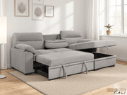 Urban Cali Sectional Malibu 94.5" Wide Sleeper Sectional Sofa Bed with Pull Down Tray, Cupholders Wireless Charger and Storage Chaise - Available in 2 Colours