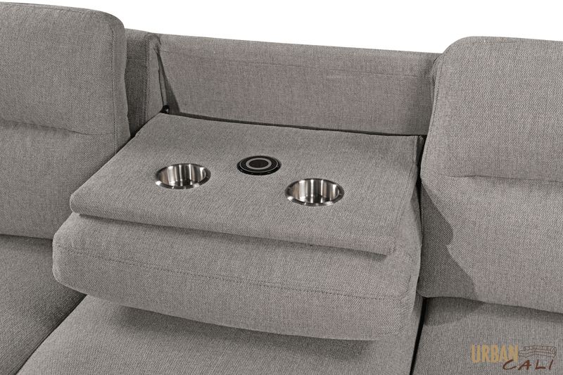 Urban Cali Sectional Malibu 94.5" Wide Sleeper Sectional Sofa Bed with Pull Down Tray, Cupholders Wireless Charger and Storage Chaise - Available in 2 Colours
