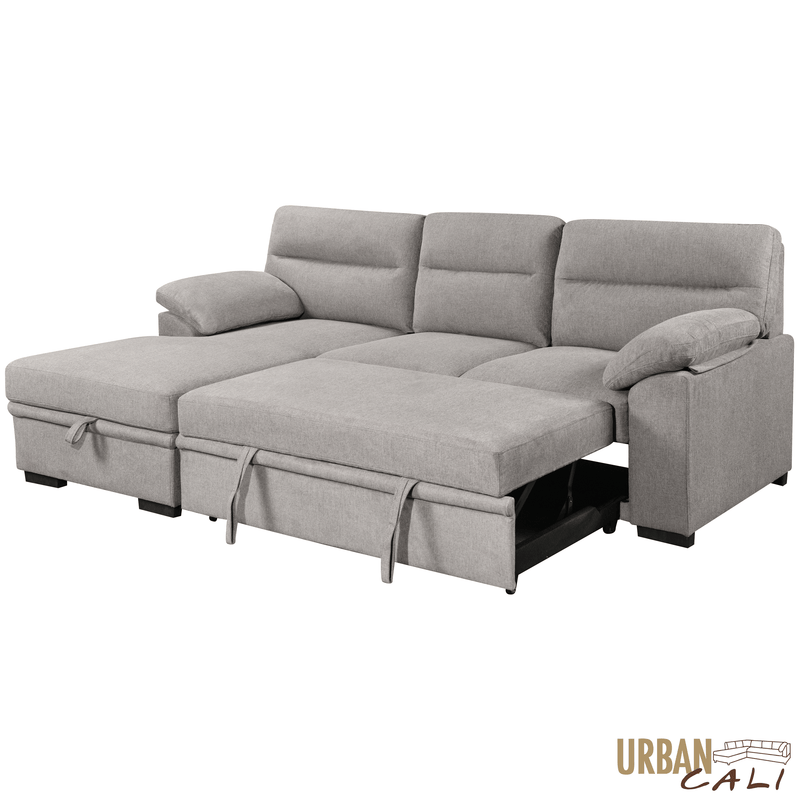 Urban Cali Sectional Malibu 94.5" Wide Sleeper Sectional Sofa Bed with Pull Down Tray, Cupholders Wireless Charger and Storage Chaise - Available in 2 Colours