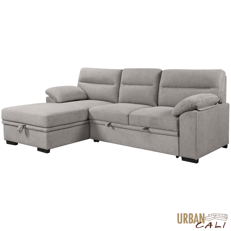 Urban Cali Sectional Malibu 94.5" Wide Sleeper Sectional Sofa Bed with Pull Down Tray, Cupholders Wireless Charger and Storage Chaise - Available in 2 Colours