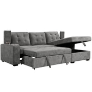 Urban Cali Sectional Right Facing Chaise Avila 98.5" Wide Sleeper Sectional Sofa Bed with Cupholders and Storage Chaise in Ulani Ash
