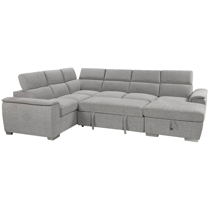 Urban Cali Sectional Right Facing Chaise Bel Air 123.5" Wide Large Modular Sleeper Sectional Sofa Bed with Storage Chaise in Thora Stone