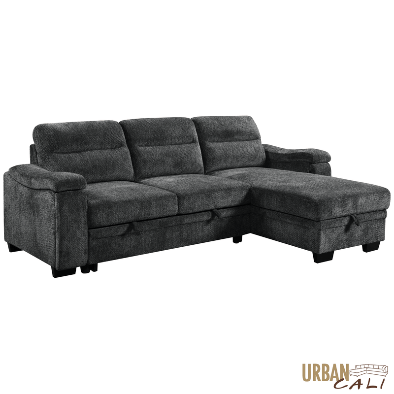 Urban Cali Sectional Savio 96" Wide Sleeper Sectional Sofa Bed with Reversible Storage Chaise in Bev Slate