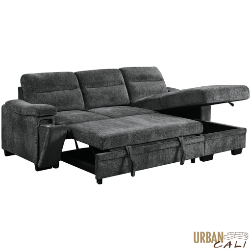 Urban Cali Sectional Savio 96" Wide Sleeper Sectional Sofa Bed with Reversible Storage Chaise in Bev Slate