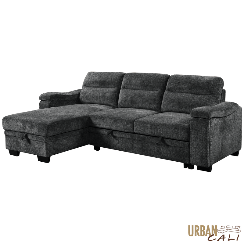 Urban Cali Sectional Savio 96" Wide Sleeper Sectional Sofa Bed with Reversible Storage Chaise in Bev Slate