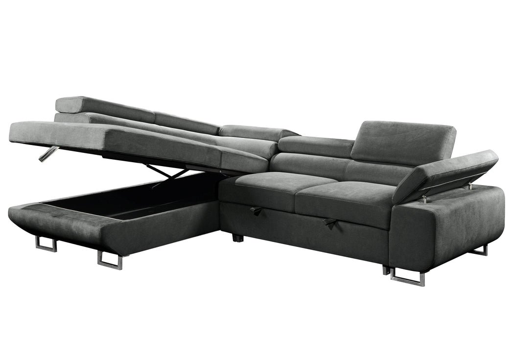 Urban Cali Sectional Sofa Ash / Left Facing Chaise Hollywood Sleeper Sectional Sofa Bed with Adjustable Headrests and Storage Chaise - Available in 2 Colours
