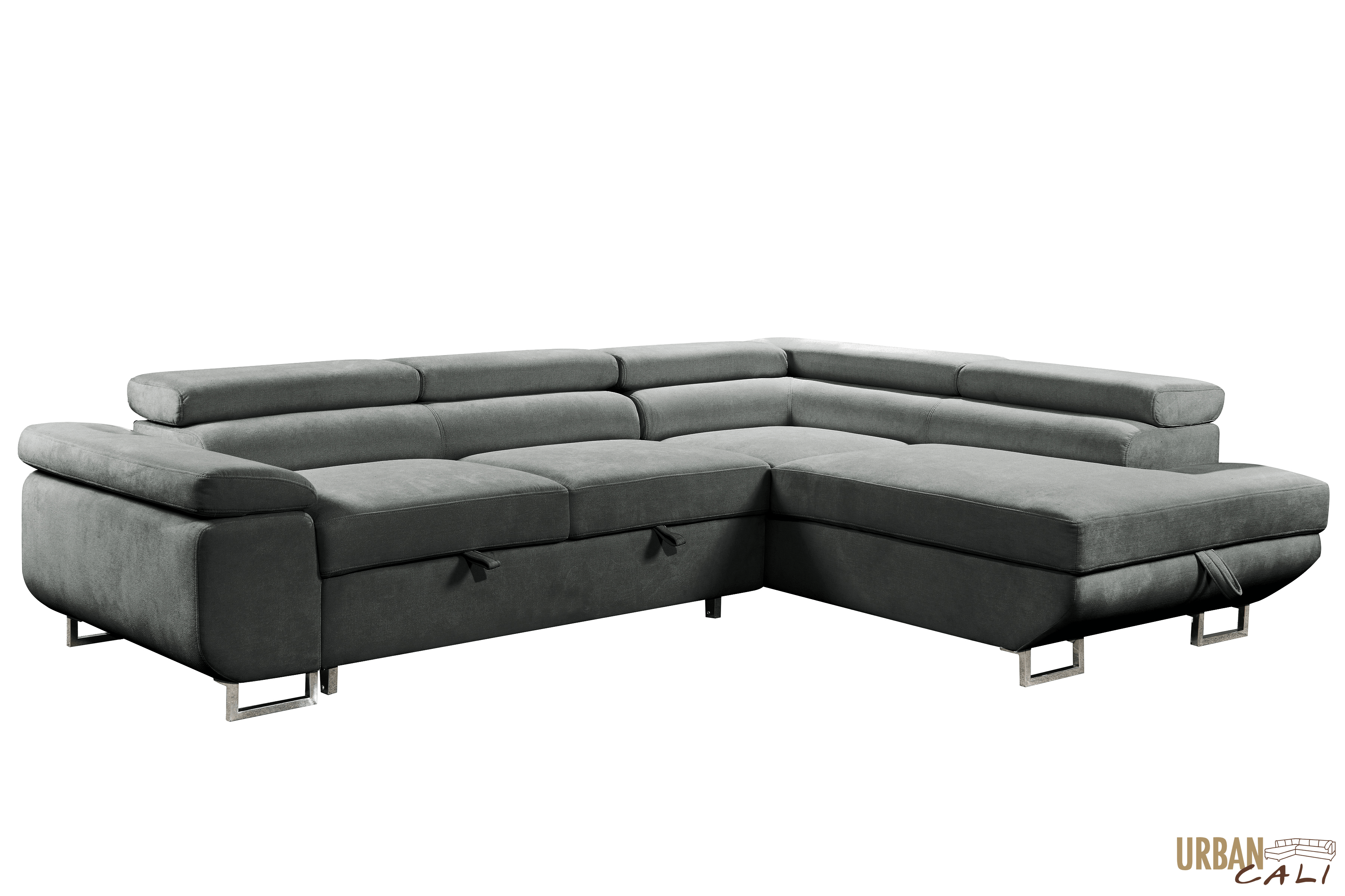 Urban Cali Sectional Sofa Hollywood Sleeper Sectional Sofa Bed with Adjustable Headrests and Storage Chaise - Available in 2 Colours