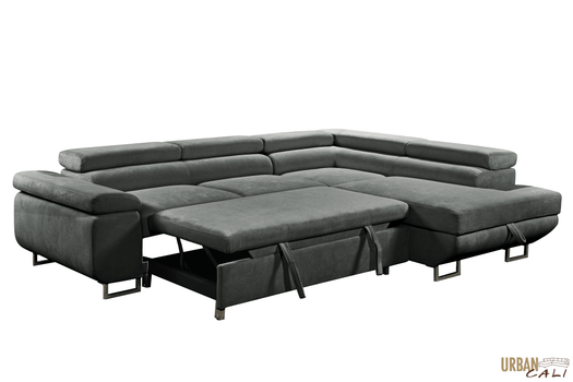Urban Cali Sectional Sofa Hollywood Sleeper Sectional Sofa Bed with Adjustable Headrests and Storage Chaise - Available in 2 Colours