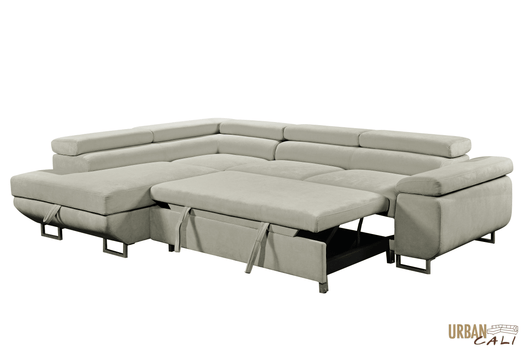 Urban Cali Sectional Sofa Hollywood Sleeper Sectional Sofa Bed with Adjustable Headrests and Storage Chaise - Available in 3 Colours