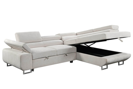 Urban Cali Sectional Sofa Right Facing Chaise Hollywood Sleeper Sectional Sofa Bed with Adjustable Headrests and Storage Chaise in Ulani Cream
