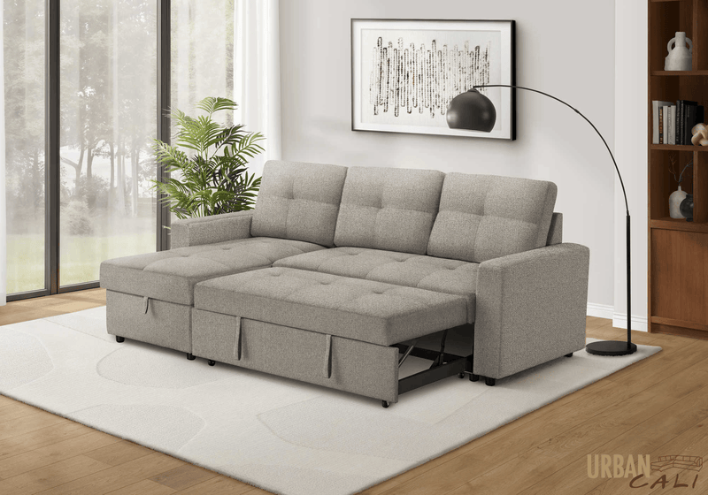 Urban Cali Sectional Sofa Venice 89.5" Wide Sleeper Sectional Sofa Bed with Reversible Storage Chaise - Available in 6 Colours