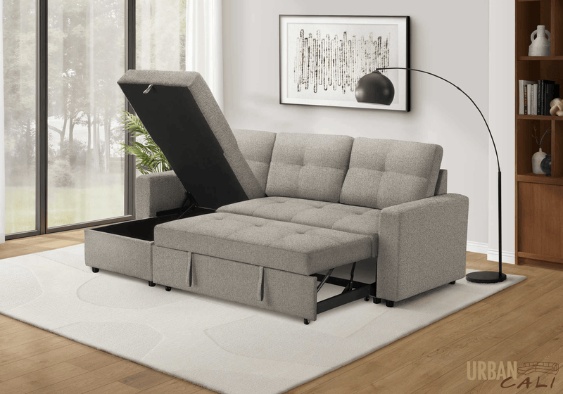 Urban Cali Sectional Sofa Venice 89.5" Wide Sleeper Sectional Sofa Bed with Reversible Storage Chaise - Available in 6 Colours
