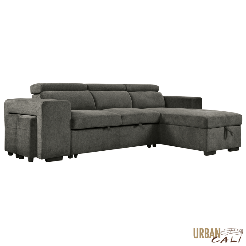 Urban Cali Sectional Sonoma 103.5" Wide Sleeper Sectional Sofa Bed with Reversible Storage Chaise and 2 Stools - Available in 2 Colours