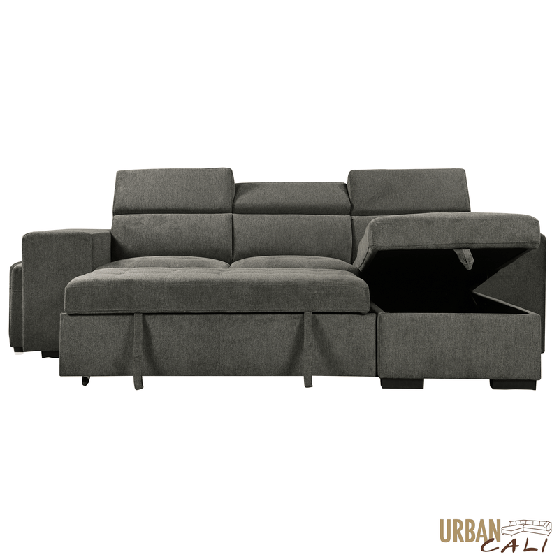 Urban Cali Sectional Sonoma 103.5" Wide Sleeper Sectional Sofa Bed with Reversible Storage Chaise and 2 Stools - Available in 2 Colours