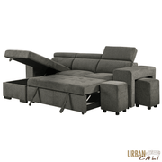 Urban Cali Sectional Sonoma 103.5" Wide Sleeper Sectional Sofa Bed with Reversible Storage Chaise and 2 Stools - Available in 2 Colours