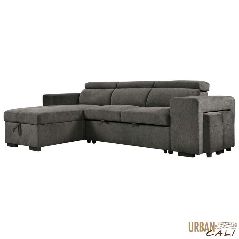 Urban Cali Sectional Sonoma 103.5" Wide Sleeper Sectional Sofa Bed with Reversible Storage Chaise and 2 Stools - Available in 2 Colours