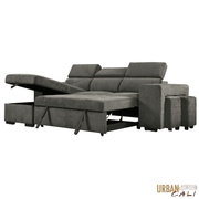 Urban Cali Sectional Sonoma 103.5" Wide Sleeper Sectional Sofa Bed with Reversible Storage Chaise and 2 Stools - Available in 2 Colours