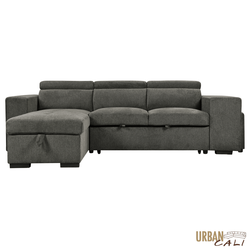 Urban Cali Sectional Sonoma 103.5" Wide Sleeper Sectional Sofa Bed with Reversible Storage Chaise and 2 Stools - Available in 2 Colours