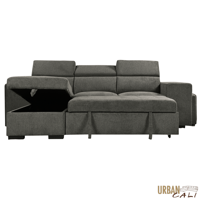 Urban Cali Sectional Sonoma 103.5" Wide Sleeper Sectional Sofa Bed with Reversible Storage Chaise and 2 Stools - Available in 2 Colours