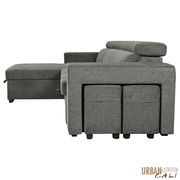 Urban Cali Sectional Sonoma 103.5" Wide Sleeper Sectional Sofa Bed with Reversible Storage Chaise and 2 Stools - Available in 2 Colours