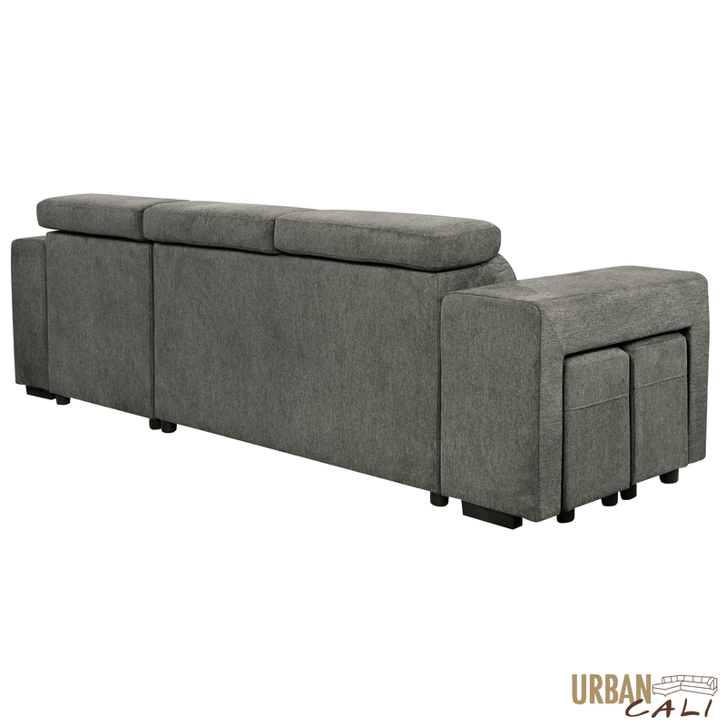 Urban Cali Sectional Sonoma 103.5" Wide Sleeper Sectional Sofa Bed with Reversible Storage Chaise and 2 Stools - Available in 2 Colours