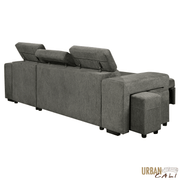 Urban Cali Sectional Sonoma 103.5" Wide Sleeper Sectional Sofa Bed with Reversible Storage Chaise and 2 Stools - Available in 2 Colours
