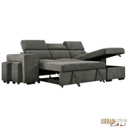 Urban Cali Sectional Sonoma 103.5" Wide Sleeper Sectional Sofa Bed with Reversible Storage Chaise and 2 Stools - Available in 2 Colours